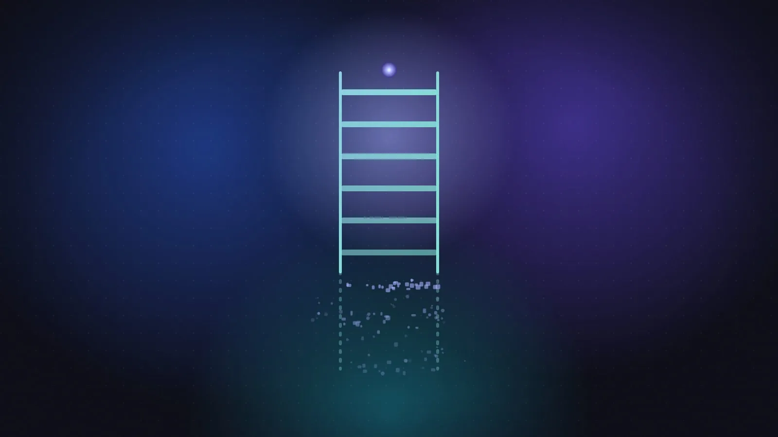 Illustration of a ladder whose lowest rungs are dissolving into particles while the upper rungs stay solid