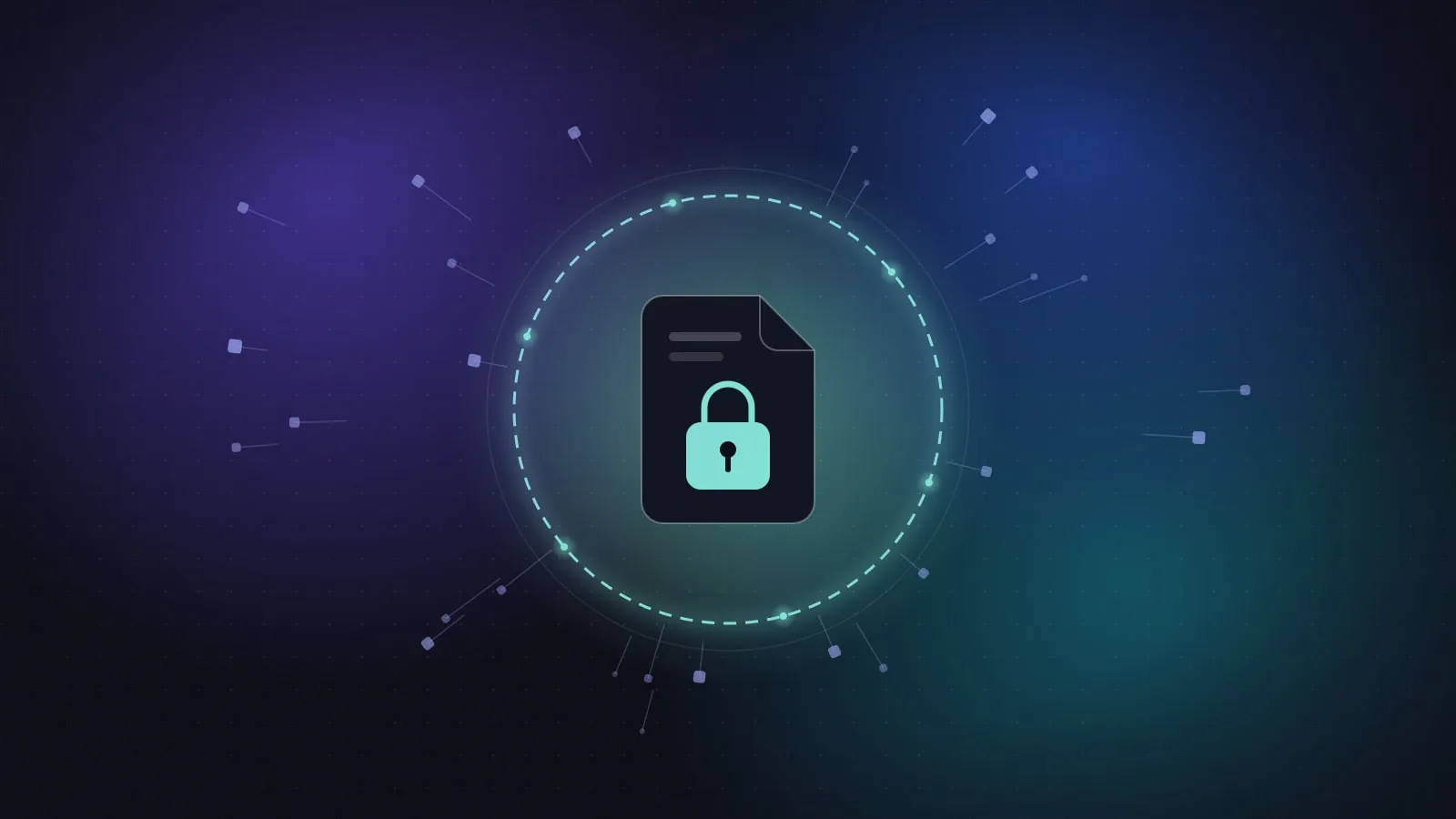 Illustration of a locked document inside a protective ring, with incoming data particles stopped at the boundary